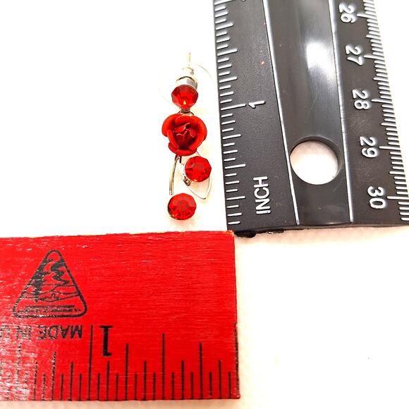 Rhinestone and Roses Necklace/ Earring Set Drop Earrings Silver Tone - Picture 7 of 7